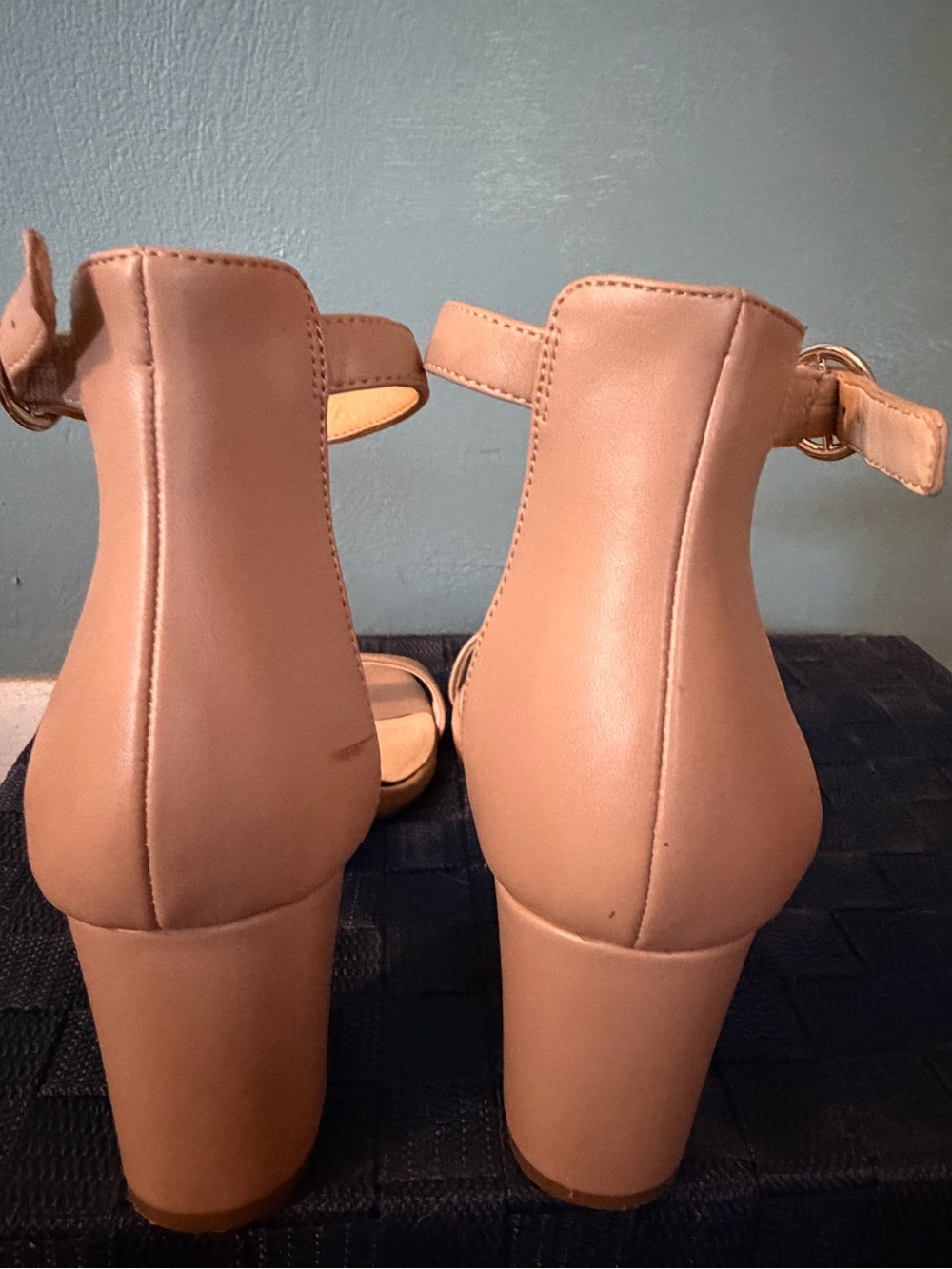 Nine West Pruce Ankle Strap Block Heel Sandals Nude Beige Dress Heels 9 - Picture 4 of 4